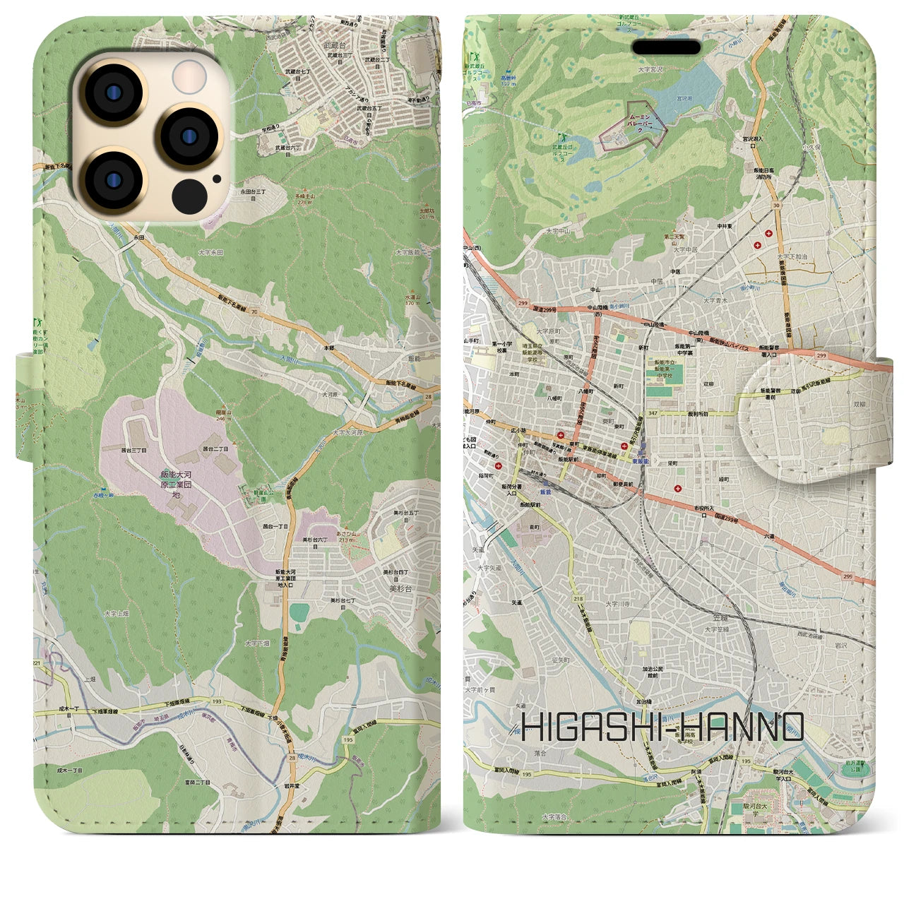 【東飯能(埼玉県)】地図柄iPhoneケース(手帳タイプ)