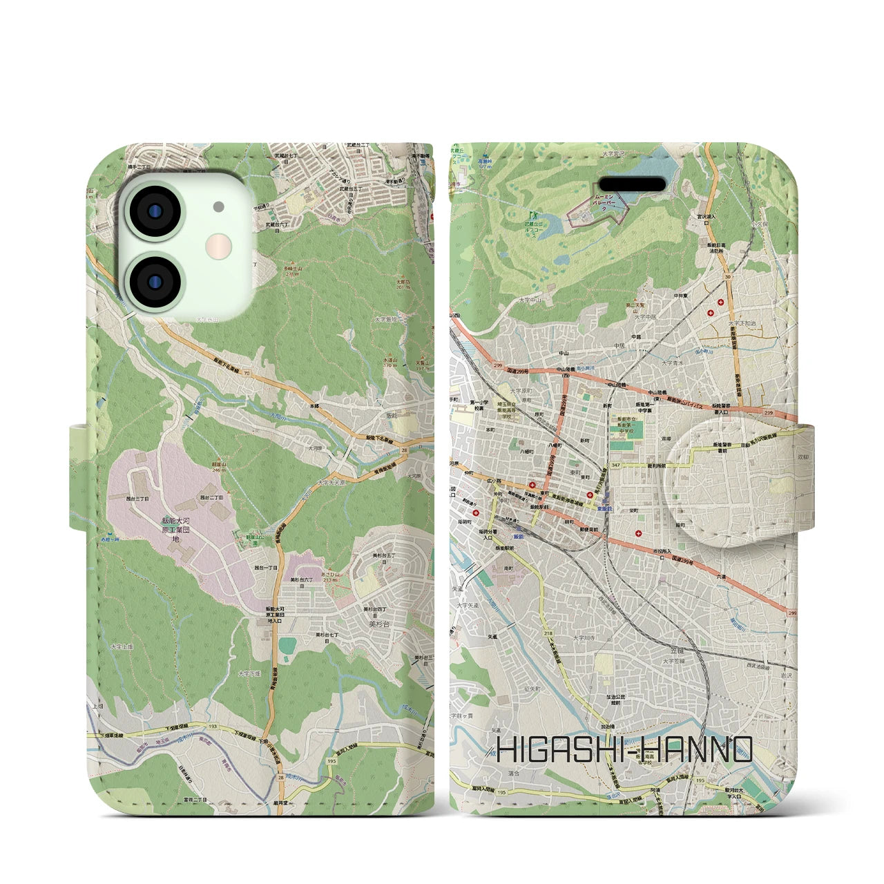 【東飯能(埼玉県)】地図柄iPhoneケース(手帳タイプ)