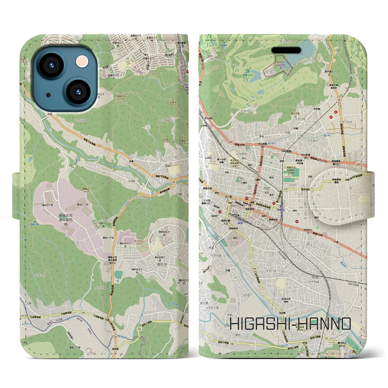 【東飯能(埼玉県)】地図柄iPhoneケース(手帳タイプ)