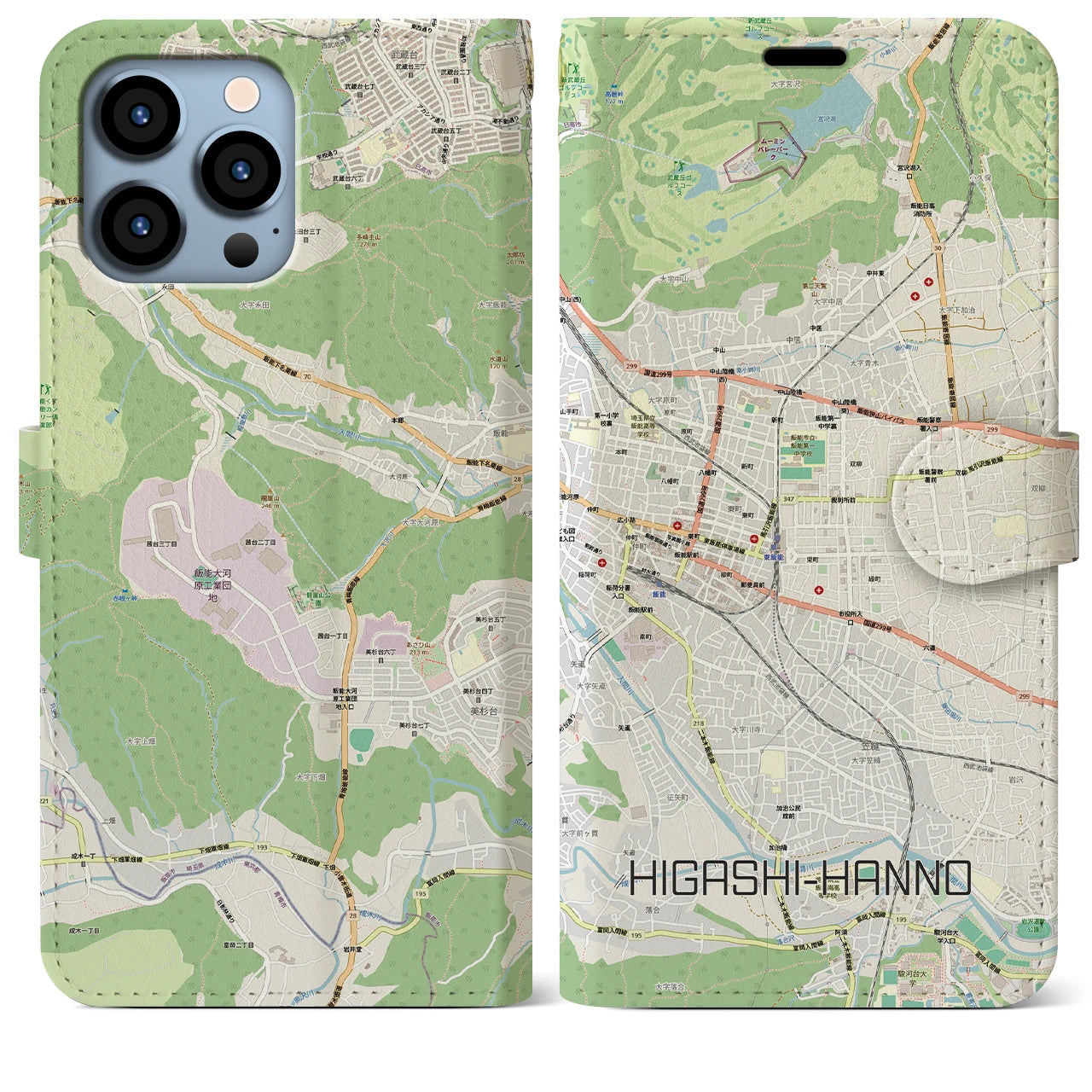 【東飯能(埼玉県)】地図柄iPhoneケース(手帳タイプ)