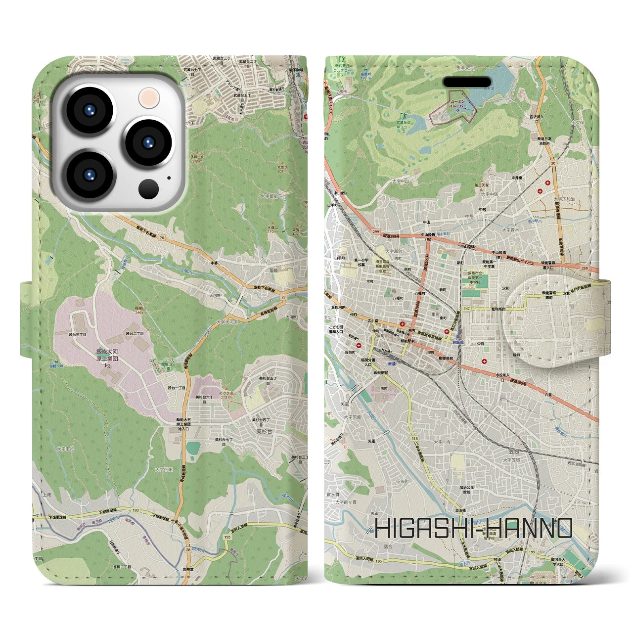 【東飯能(埼玉県)】地図柄iPhoneケース(手帳タイプ)