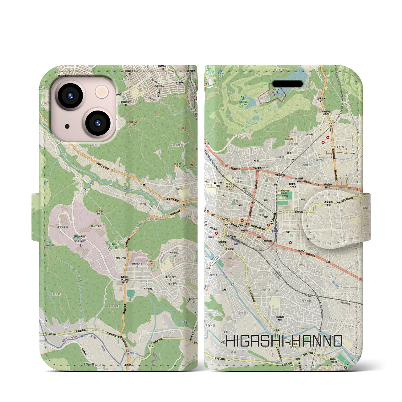 【東飯能(埼玉県)】地図柄iPhoneケース(手帳タイプ)