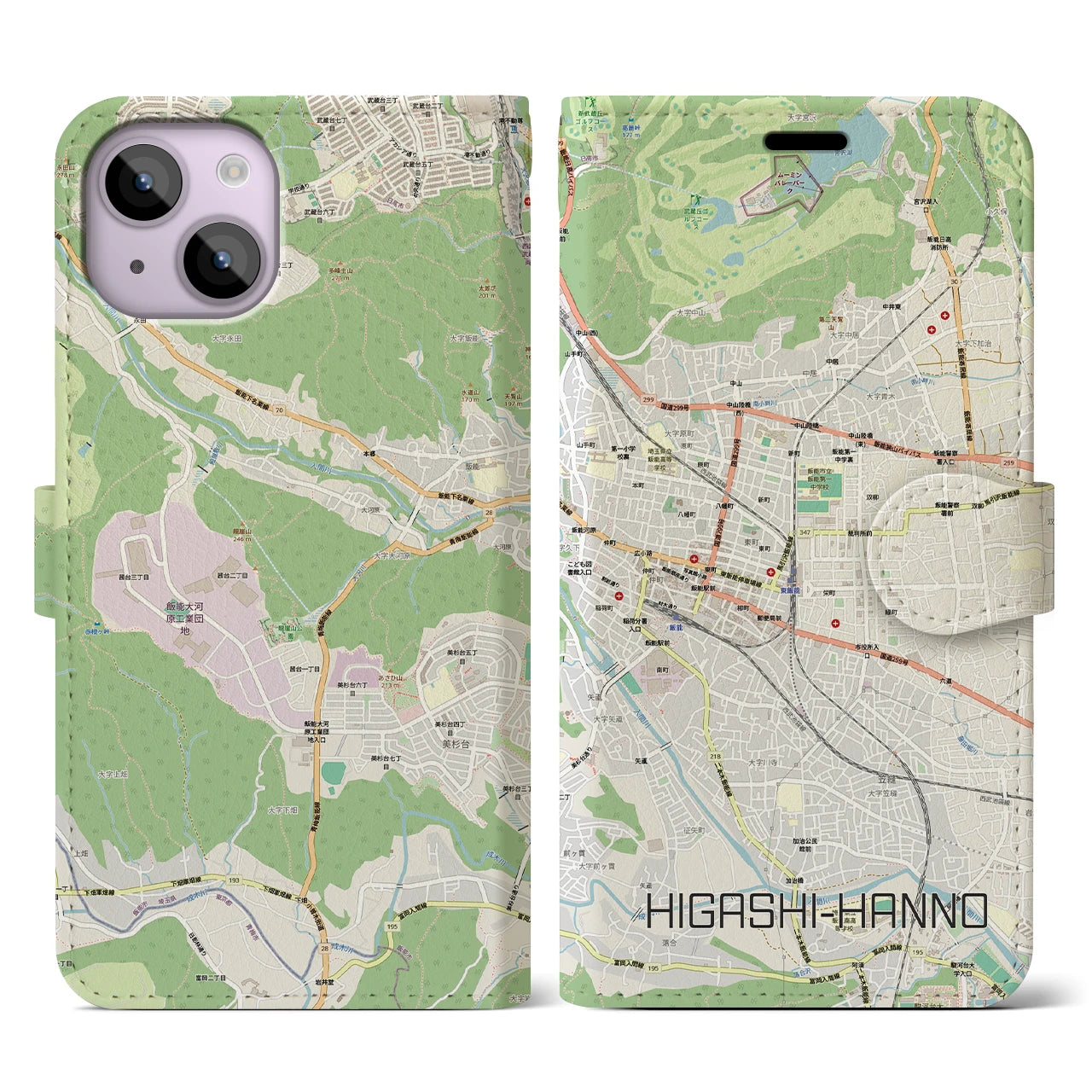 【東飯能(埼玉県)】地図柄iPhoneケース(手帳タイプ)