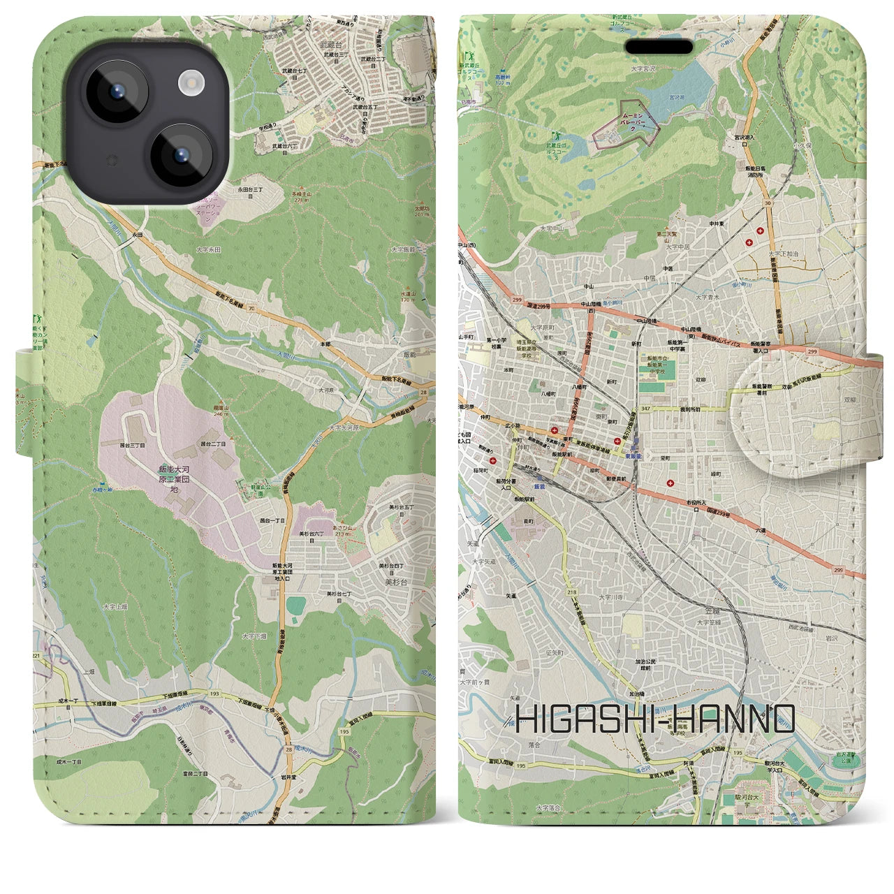 【東飯能(埼玉県)】地図柄iPhoneケース(手帳タイプ)