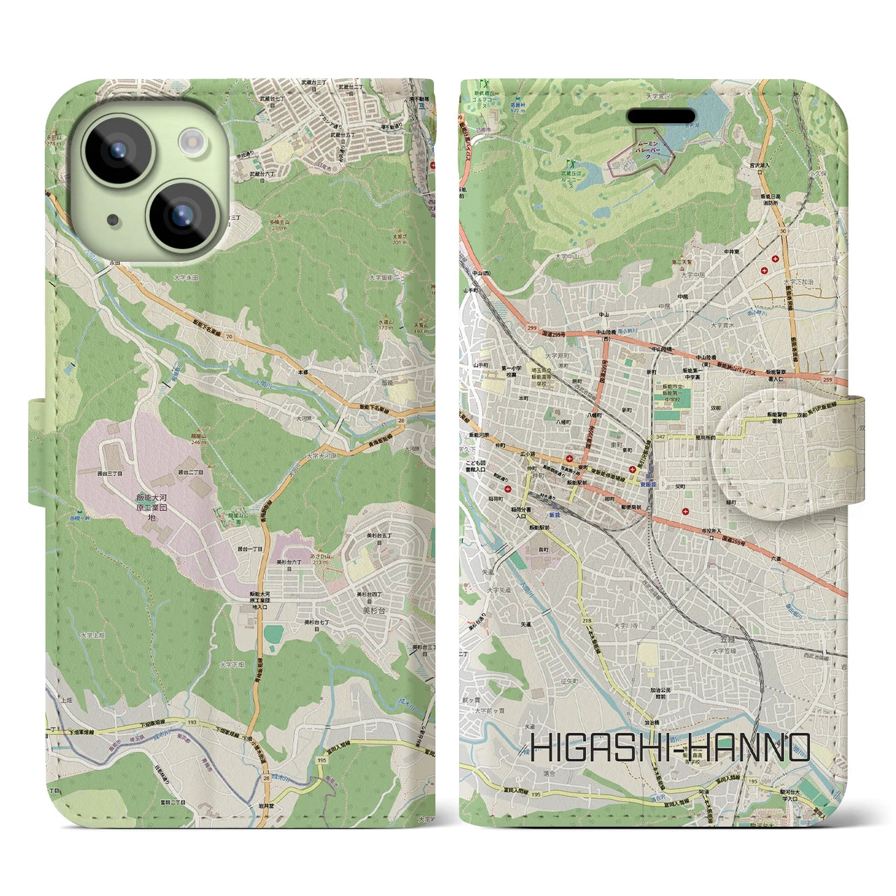 【東飯能(埼玉県)】地図柄iPhoneケース(手帳タイプ)