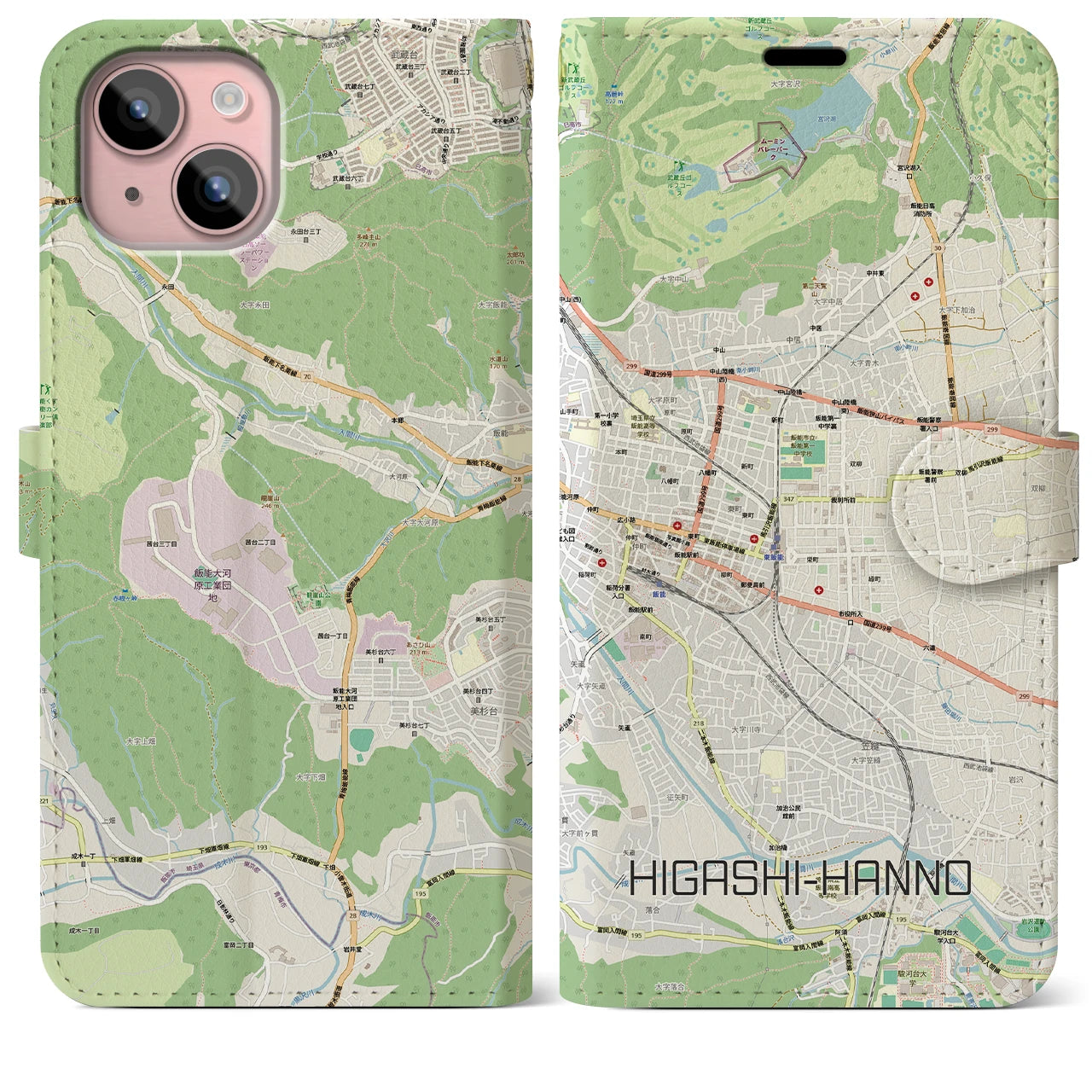 【東飯能(埼玉県)】地図柄iPhoneケース(手帳タイプ)