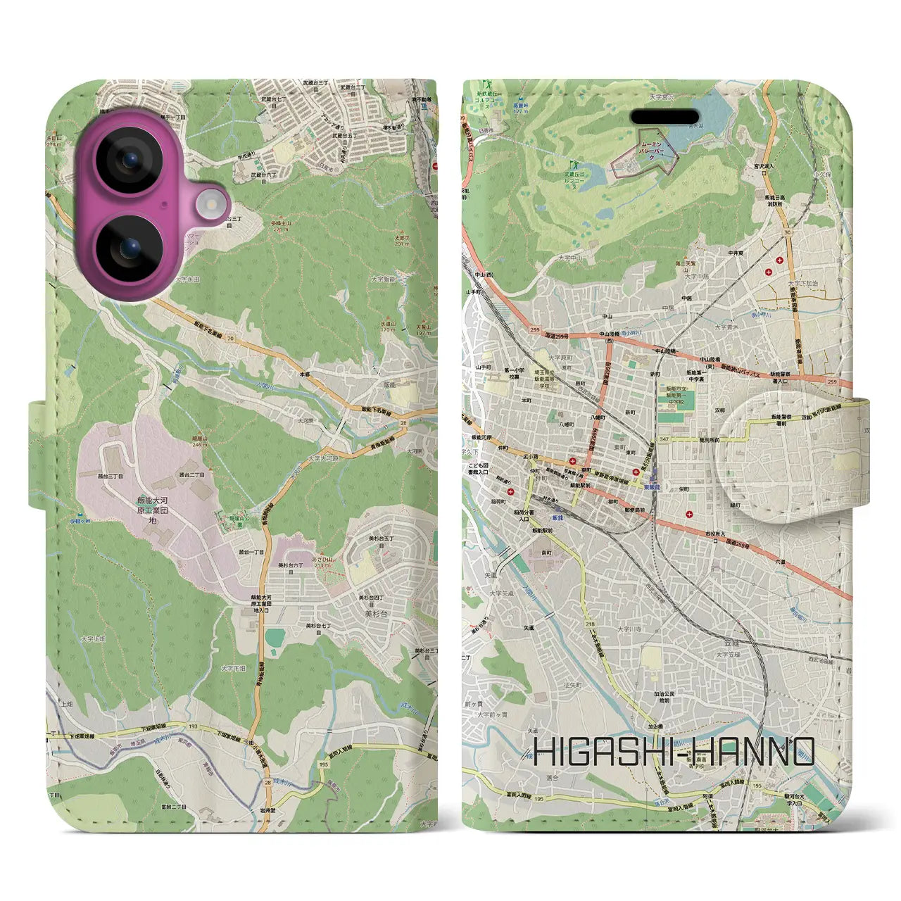 【東飯能(埼玉県)】地図柄iPhoneケース(手帳タイプ)