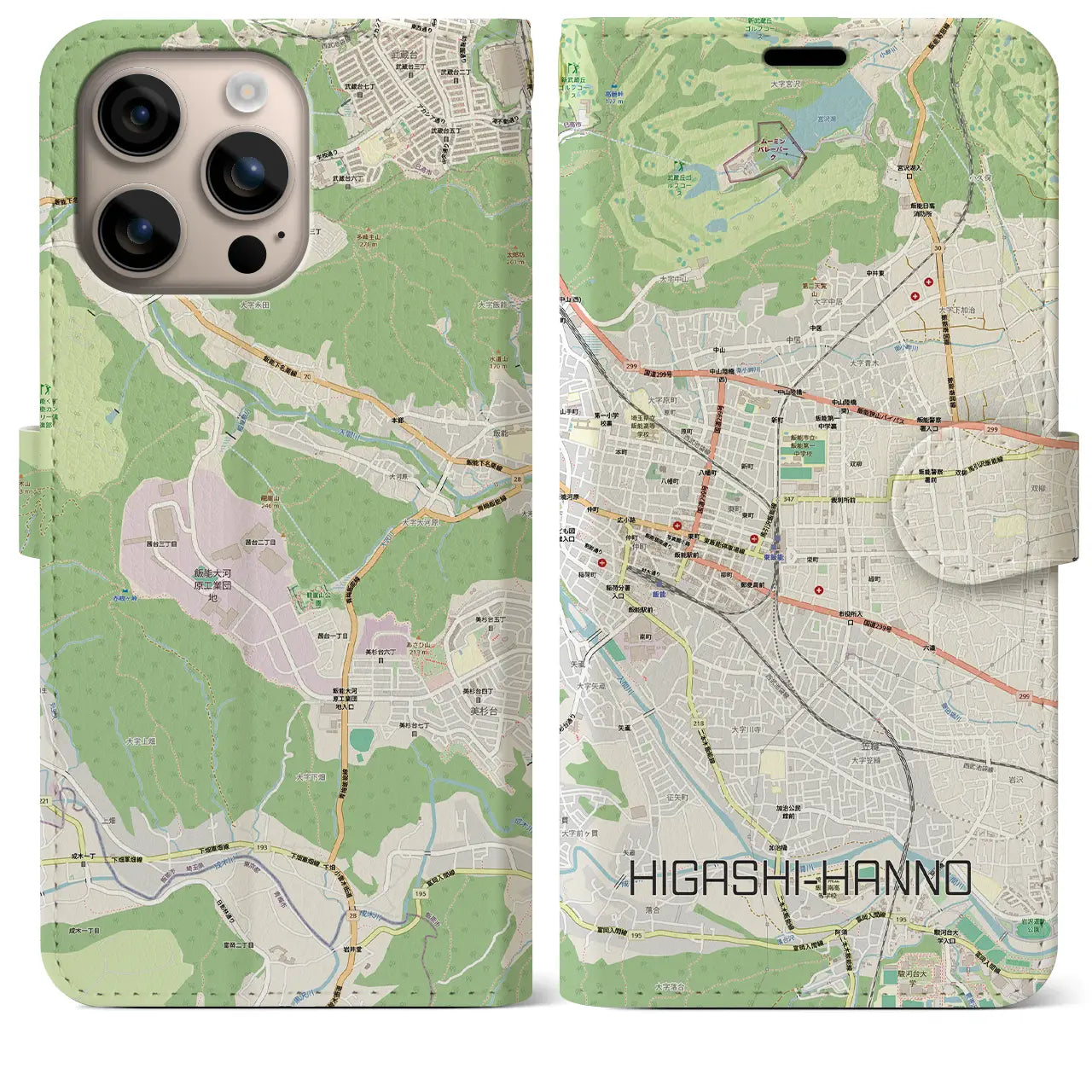 【東飯能(埼玉県)】地図柄iPhoneケース(手帳タイプ)