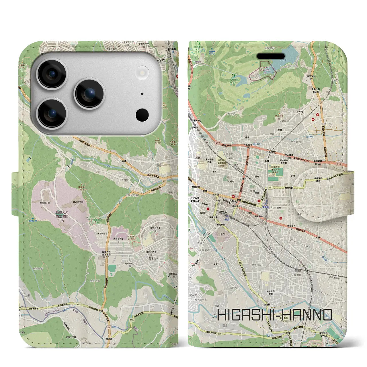 【東飯能(埼玉県)】地図柄iPhoneケース(手帳タイプ)