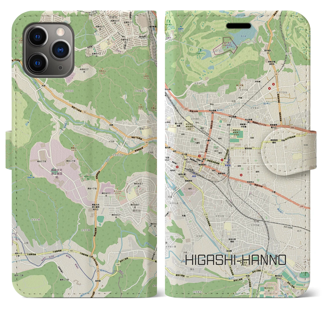 【東飯能(埼玉県)】地図柄iPhoneケース(手帳タイプ)