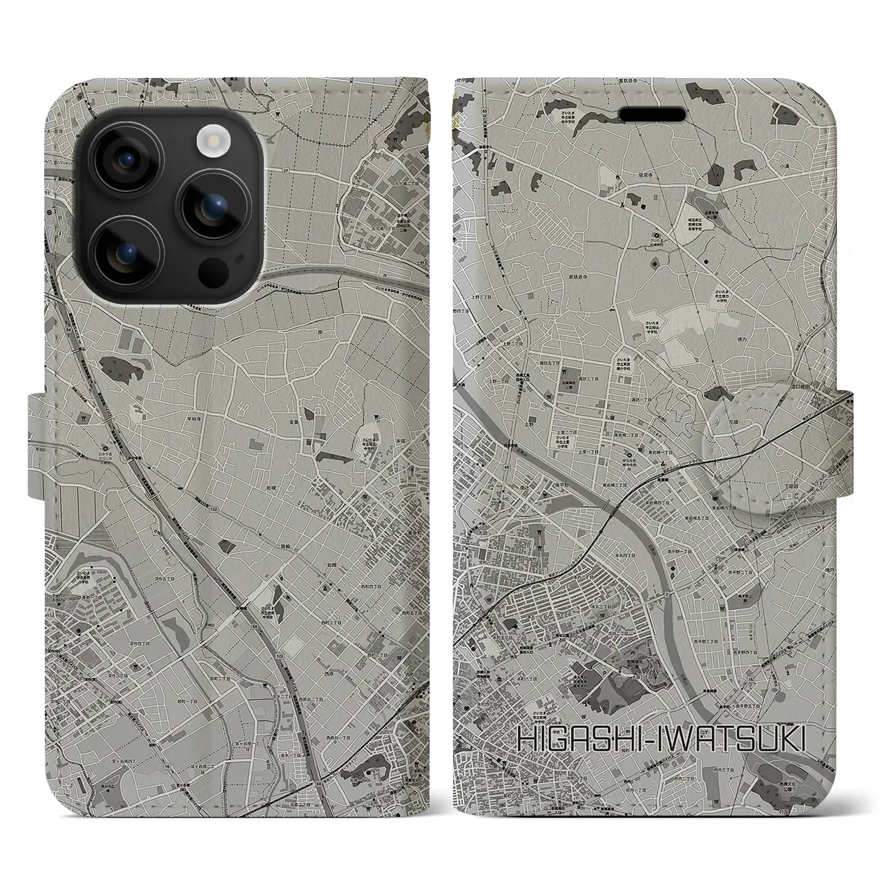 【東岩槻(埼玉県)】地図柄iPhoneケース(手帳タイプ)モノトーン・iPhone 16 用