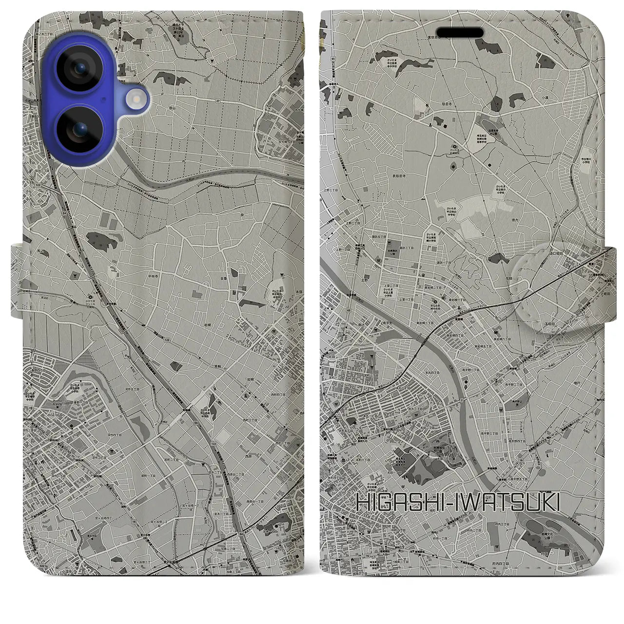 【東岩槻(埼玉県)】地図柄iPhoneケース(手帳タイプ)モノトーン・iPhone 16 Pro Max 用