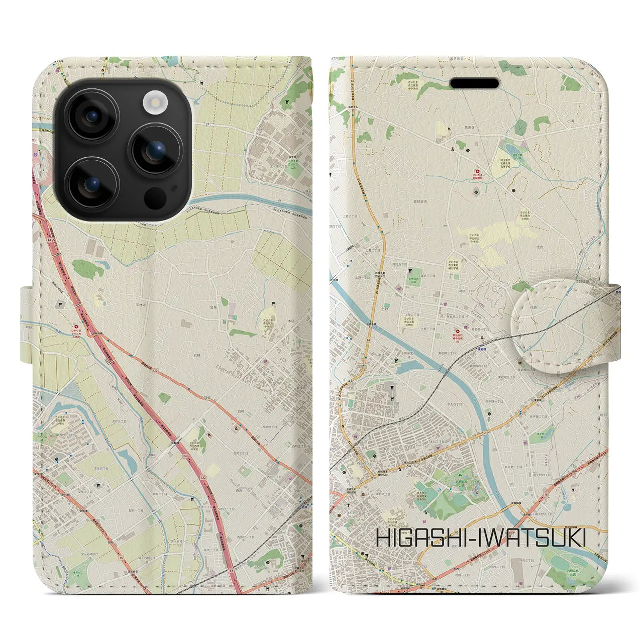 【東岩槻(埼玉県)】地図柄iPhoneケース(手帳タイプ)ナチュラル・iPhone 16 用