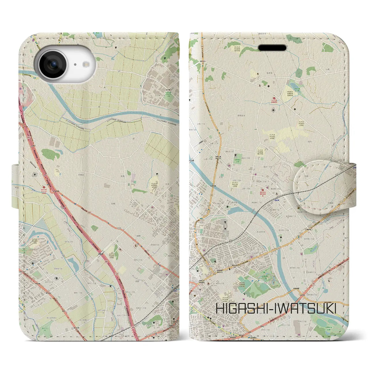 【東岩槻(埼玉県)】地図柄iPhoneケース(手帳タイプ)