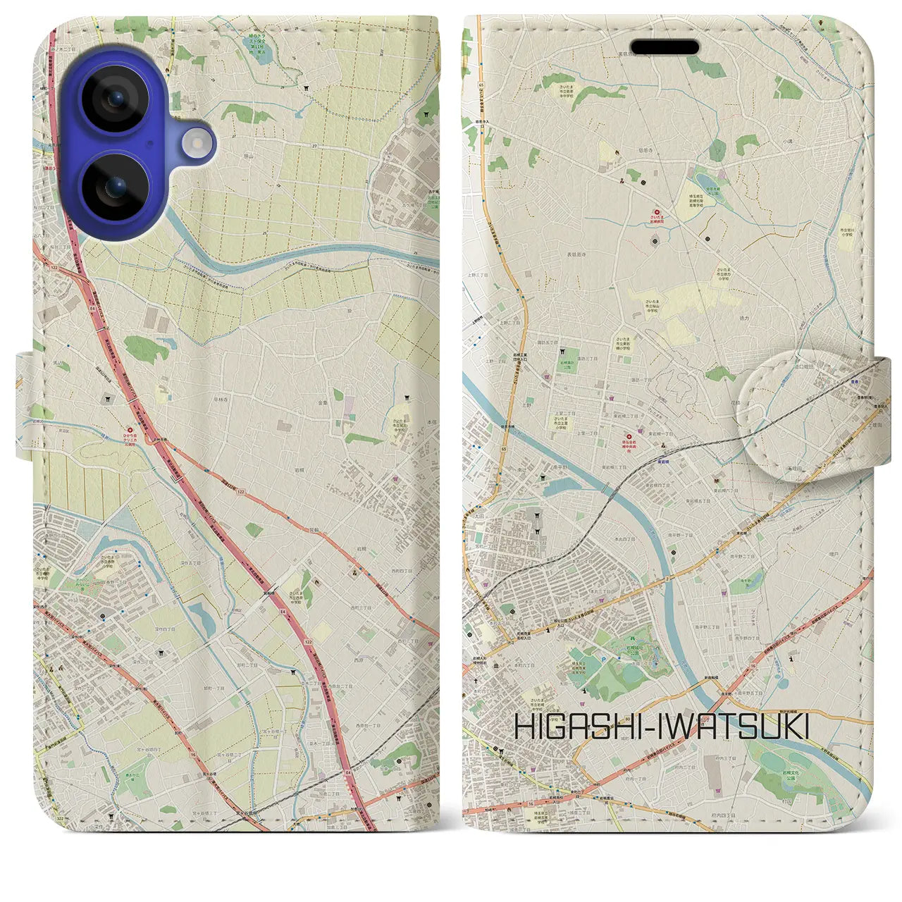 【東岩槻(埼玉県)】地図柄iPhoneケース(手帳タイプ)ナチュラル・iPhone 16 Pro Max 用