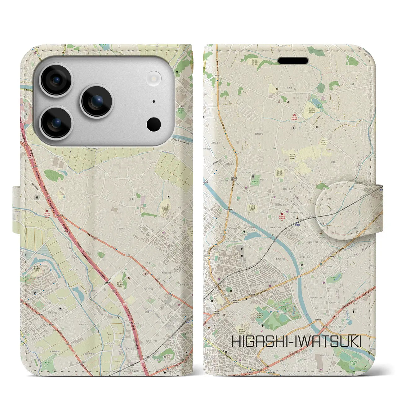 【東岩槻(埼玉県)】地図柄iPhoneケース(手帳タイプ)ナチュラル・iPhone 17 Pro Max 用