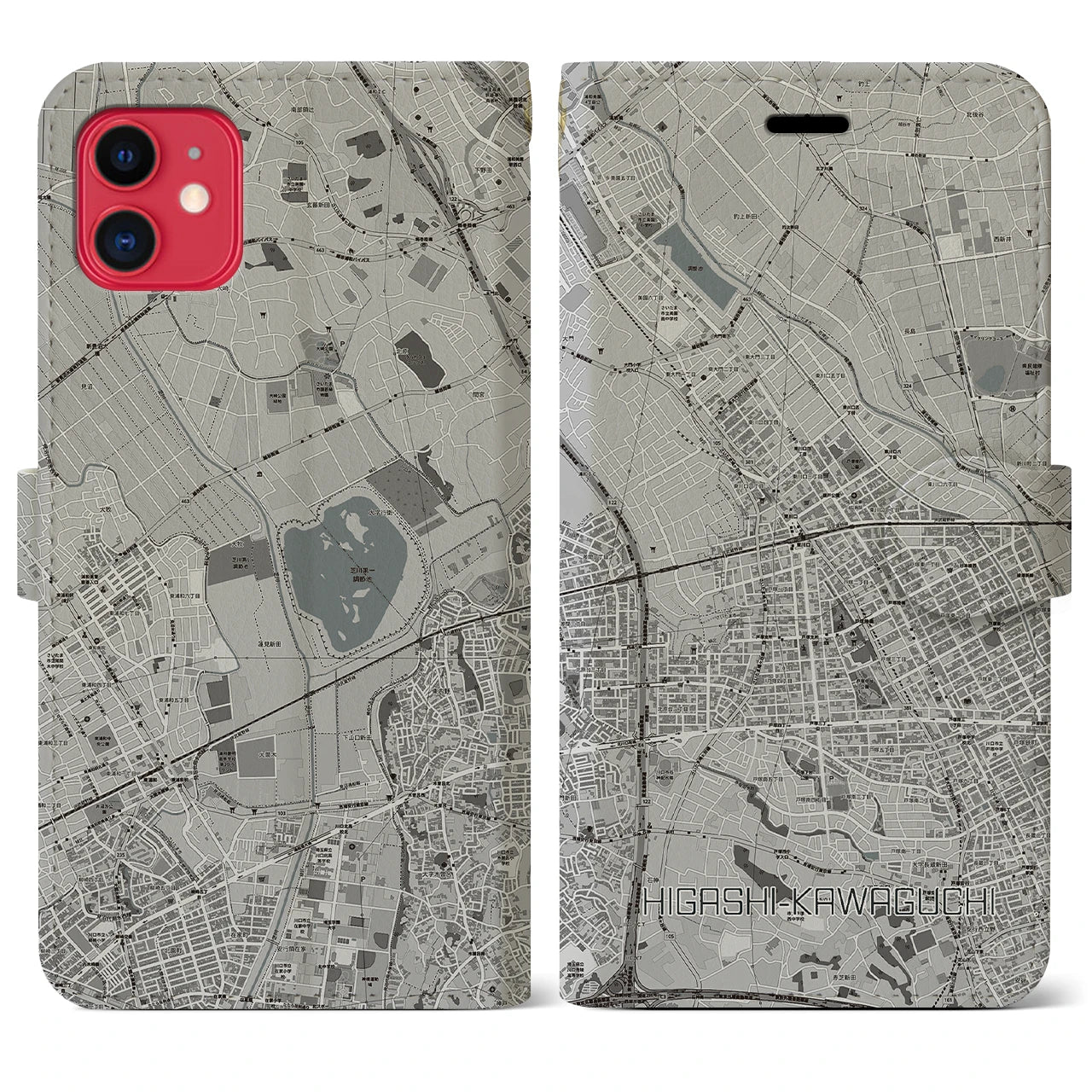 【東川口(埼玉県)】地図柄iPhoneケース(手帳タイプ)モノトーン・iPhone 11 用