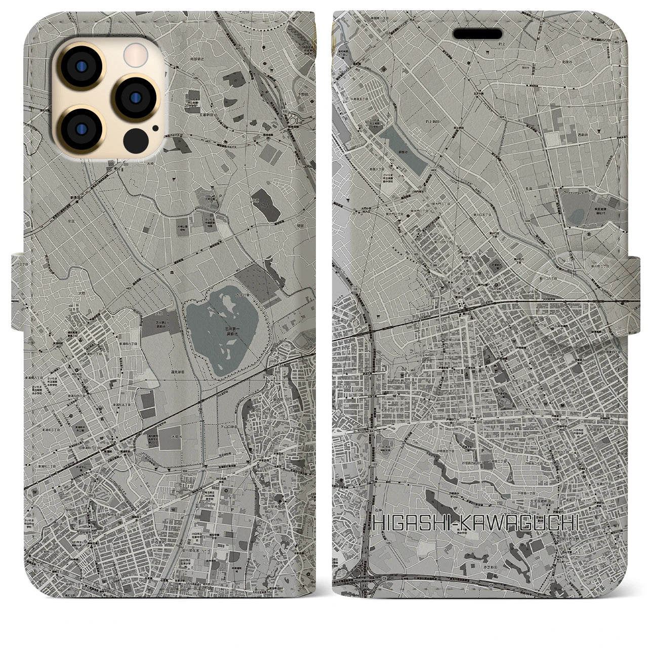 【東川口(埼玉県)】地図柄iPhoneケース(手帳タイプ)モノトーン・iPhone 12 Pro Max 用
