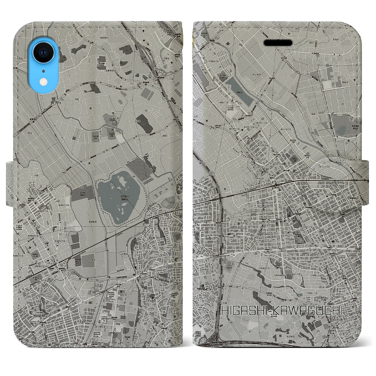 【東川口(埼玉県)】地図柄iPhoneケース(手帳タイプ)モノトーン・iPhone XR 用