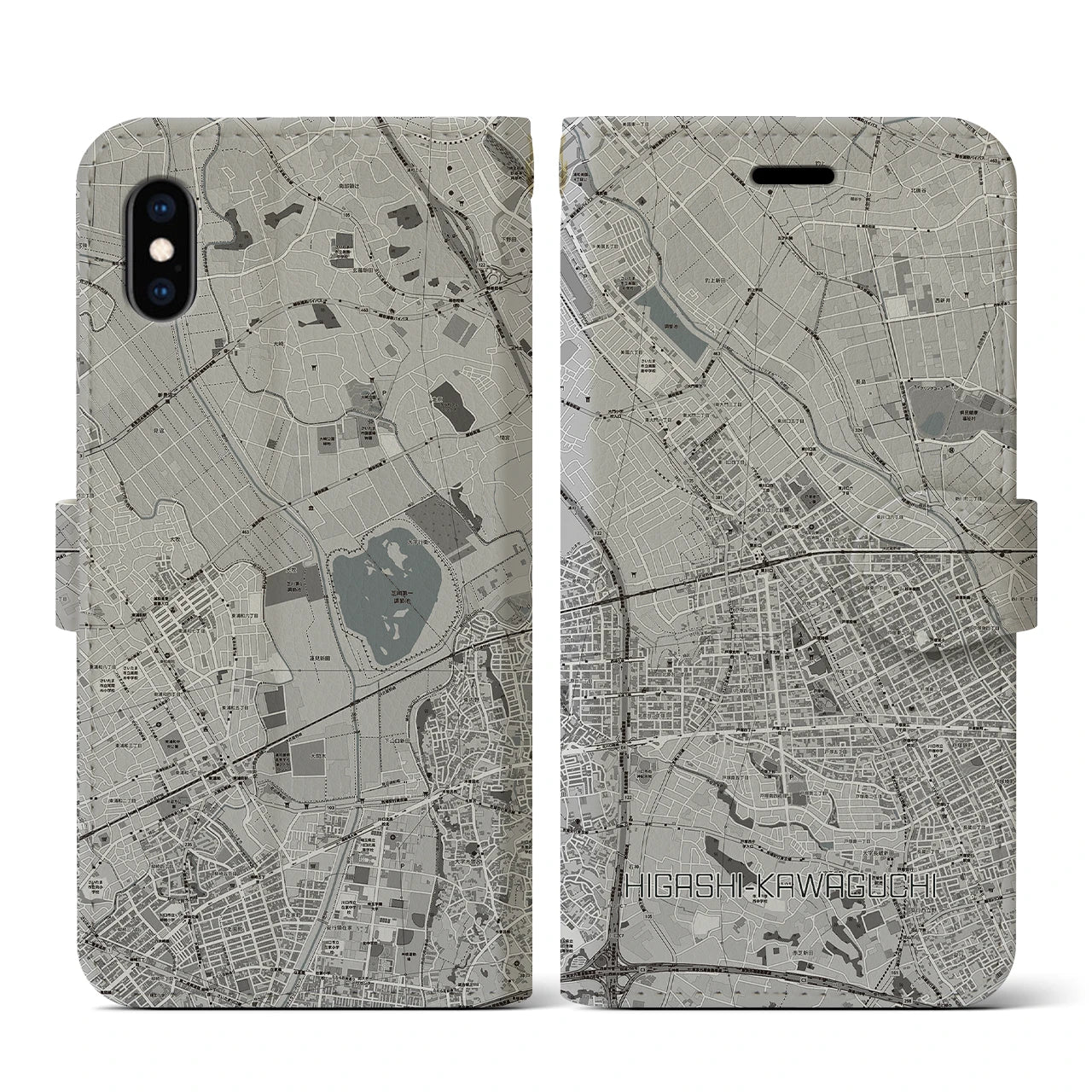 【東川口(埼玉県)】地図柄iPhoneケース(手帳タイプ)モノトーン・iPhone XS / X 用