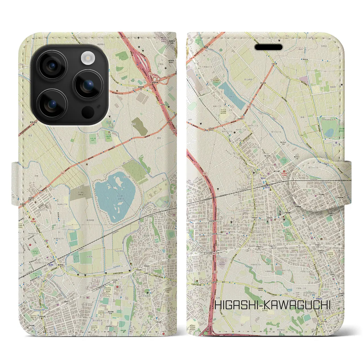 【東川口(埼玉県)】地図柄iPhoneケース(手帳タイプ)ナチュラル・iPhone 16 用