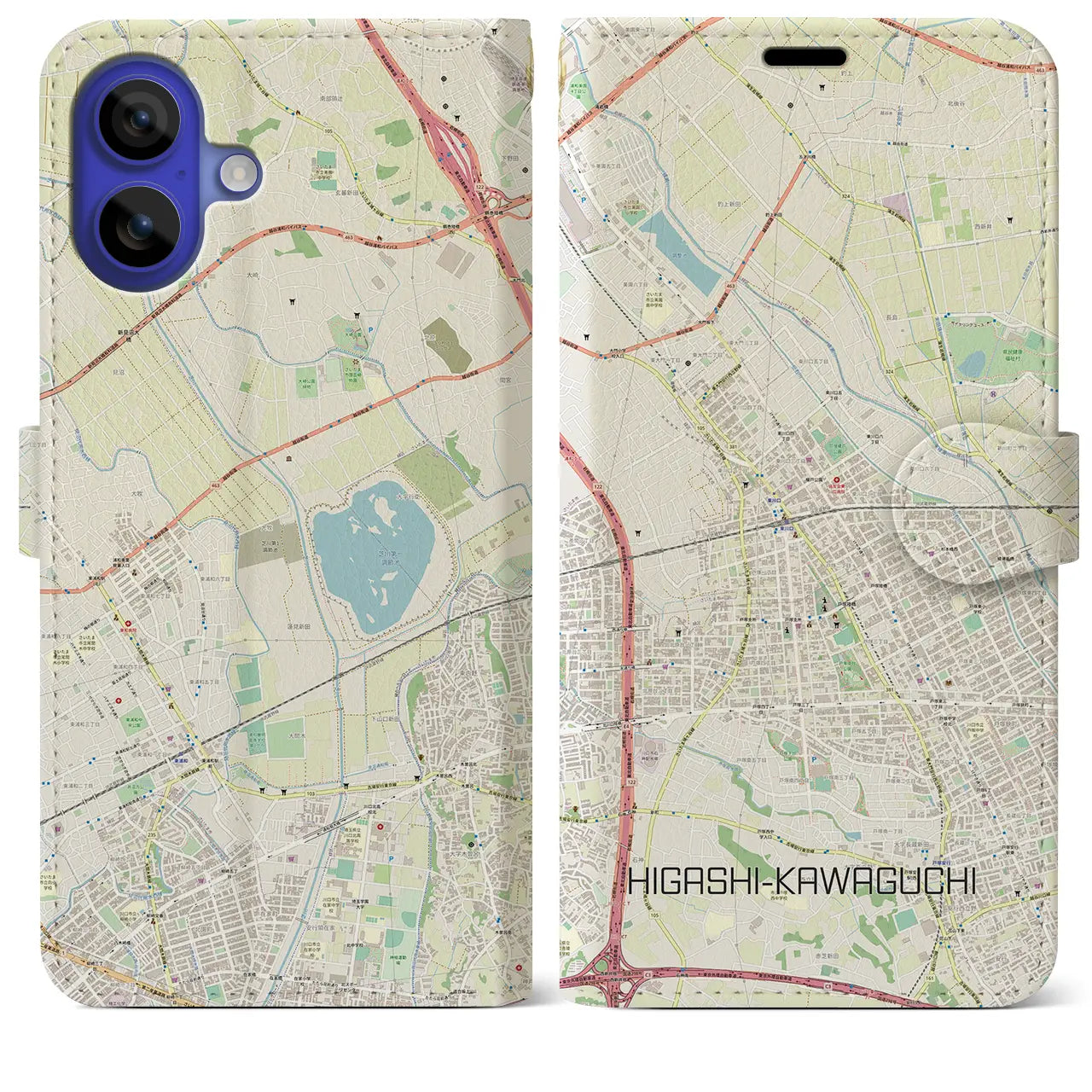 【東川口(埼玉県)】地図柄iPhoneケース(手帳タイプ)ナチュラル・iPhone 16 Pro Max 用