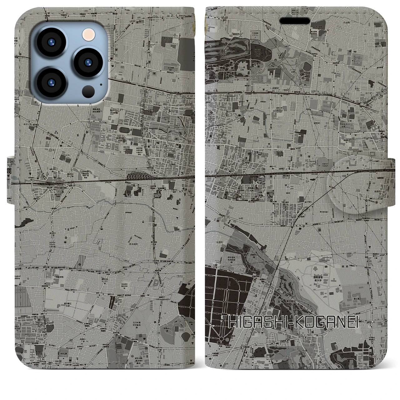 【東小金井(東京都)】地図柄iPhoneケース(手帳タイプ)モノトーン・iPhone 13 Pro Max 用
