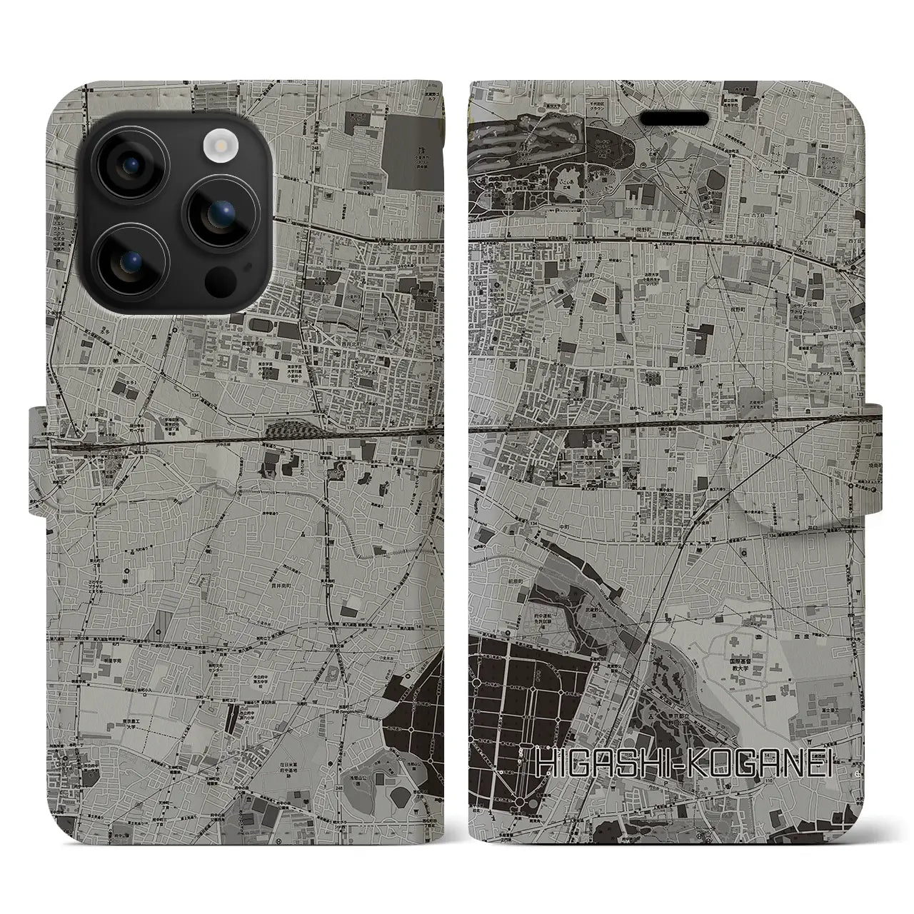 【東小金井(東京都)】地図柄iPhoneケース(手帳タイプ)モノトーン・iPhone 16 用
