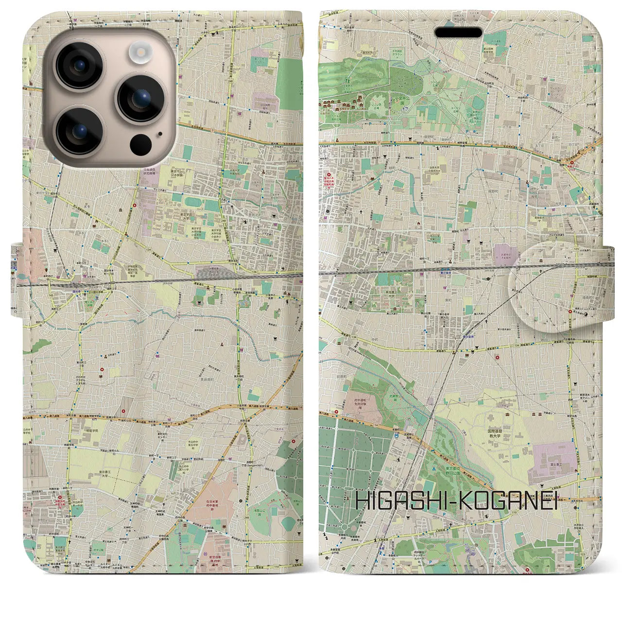【東小金井(東京都)】地図柄iPhoneケース(手帳タイプ)ナチュラル・iPhone 16 Plus 用