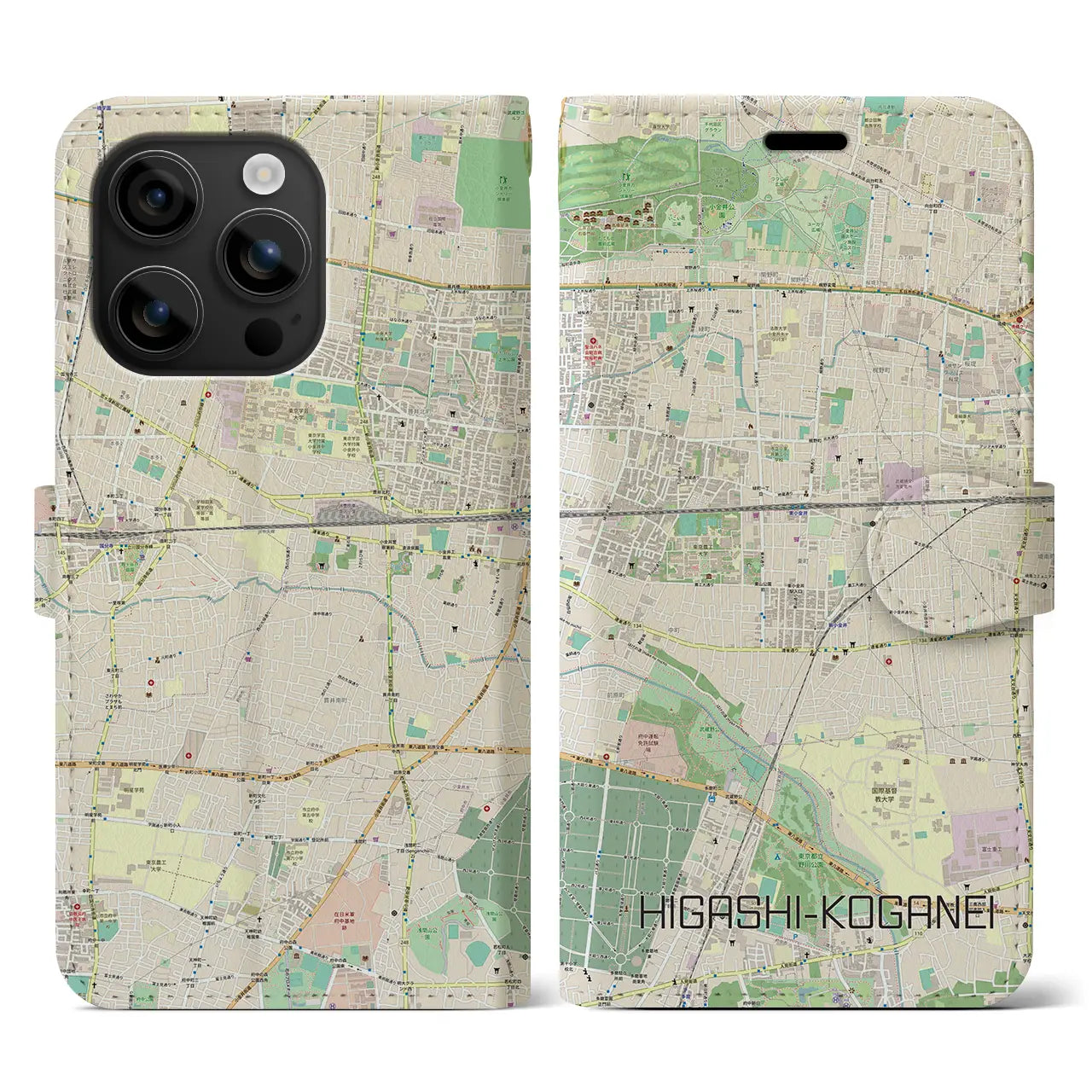 【東小金井(東京都)】地図柄iPhoneケース(手帳タイプ)ナチュラル・iPhone 16 用