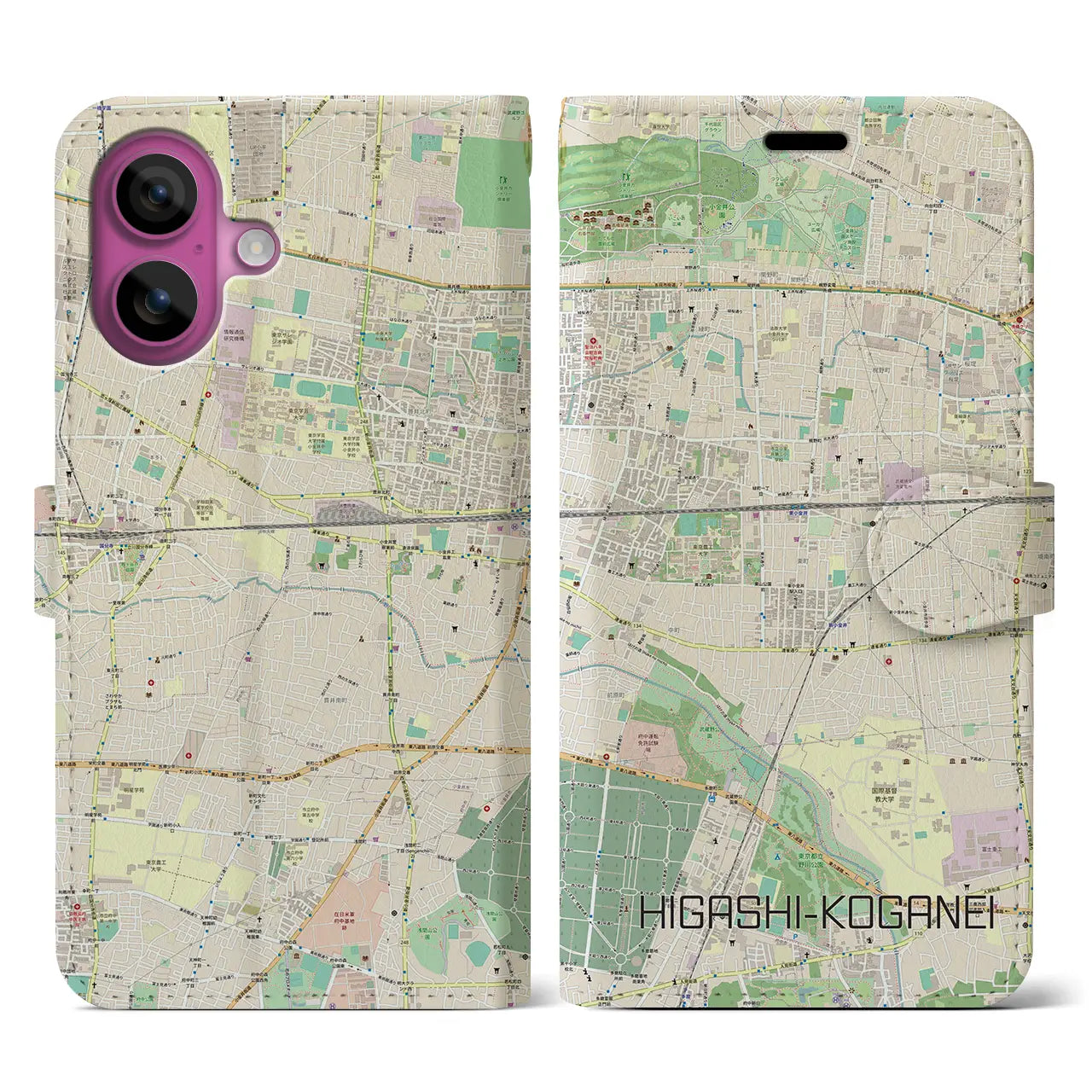 【東小金井(東京都)】地図柄iPhoneケース(手帳タイプ)ナチュラル・iPhone 16 Pro 用