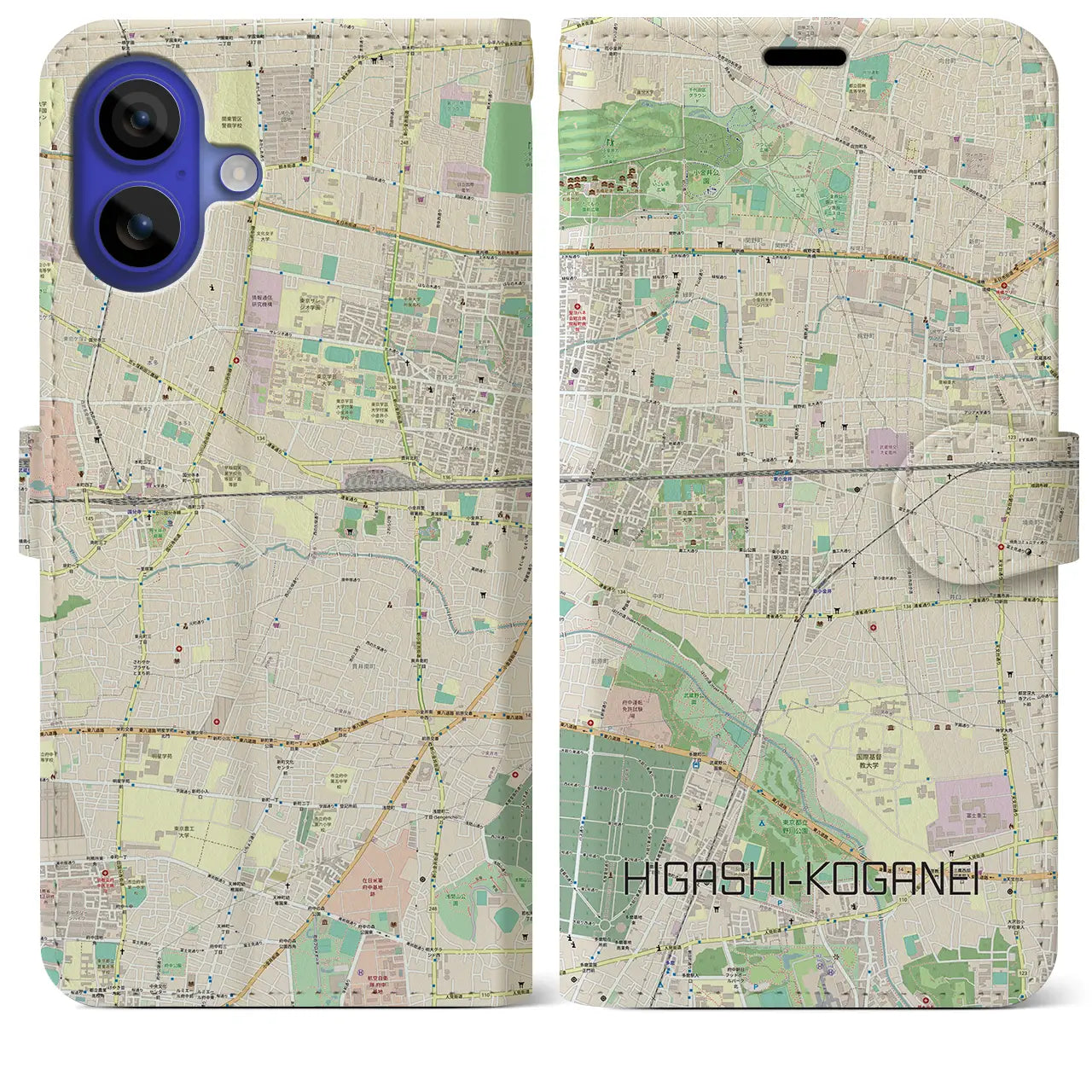 【東小金井(東京都)】地図柄iPhoneケース(手帳タイプ)ナチュラル・iPhone 16 Pro Max 用