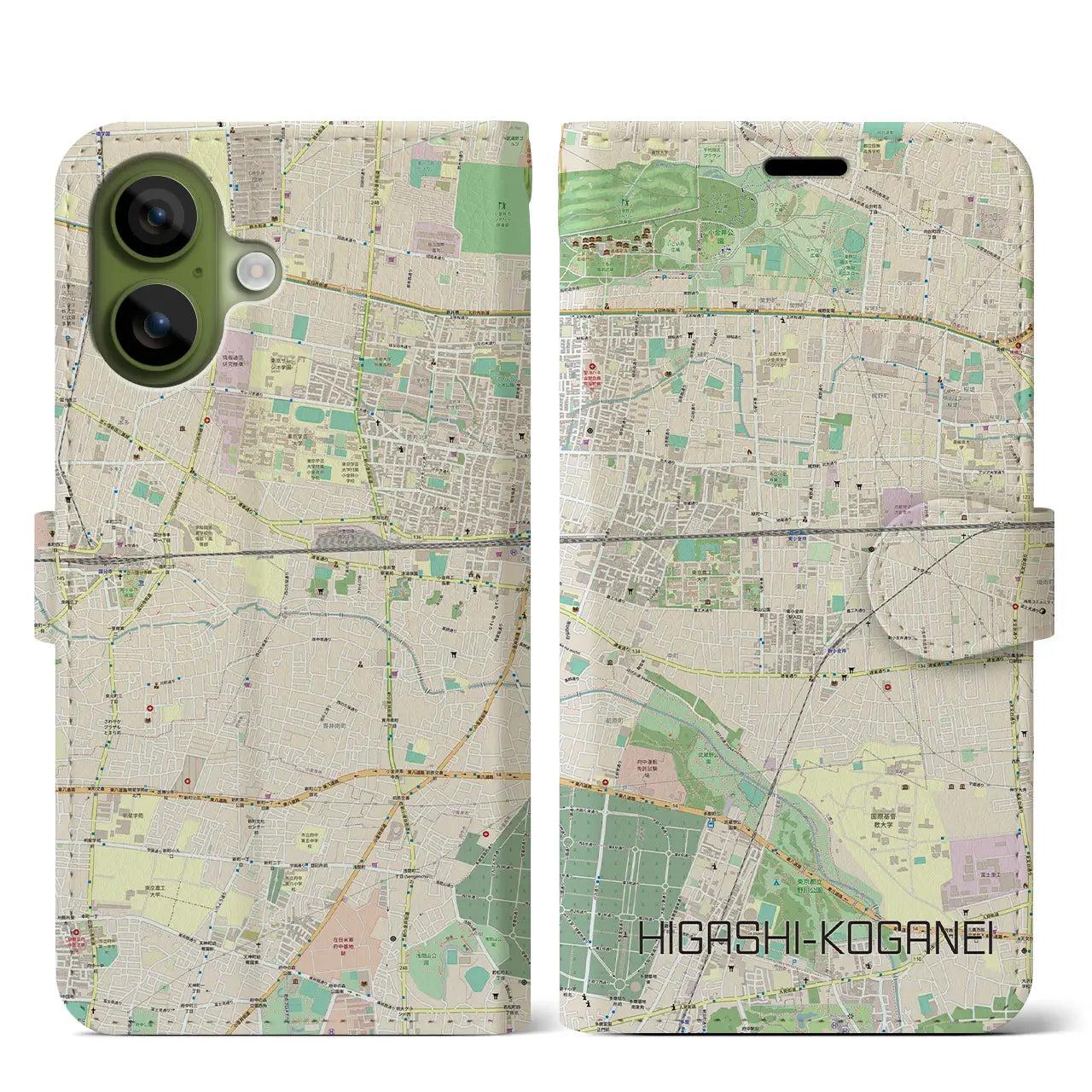 【東小金井(東京都)】地図柄iPhoneケース(手帳タイプ)ナチュラル・iPhone 17 Pro Max 用