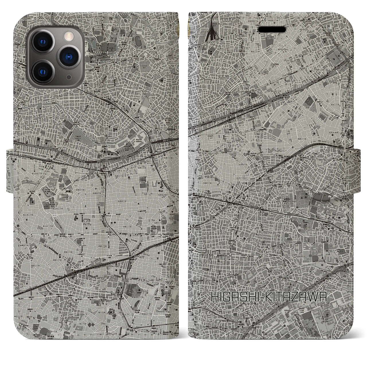 【東北沢(東京都)】地図柄iPhoneケース(手帳タイプ)モノトーン・iPhone 11 Pro Max 用