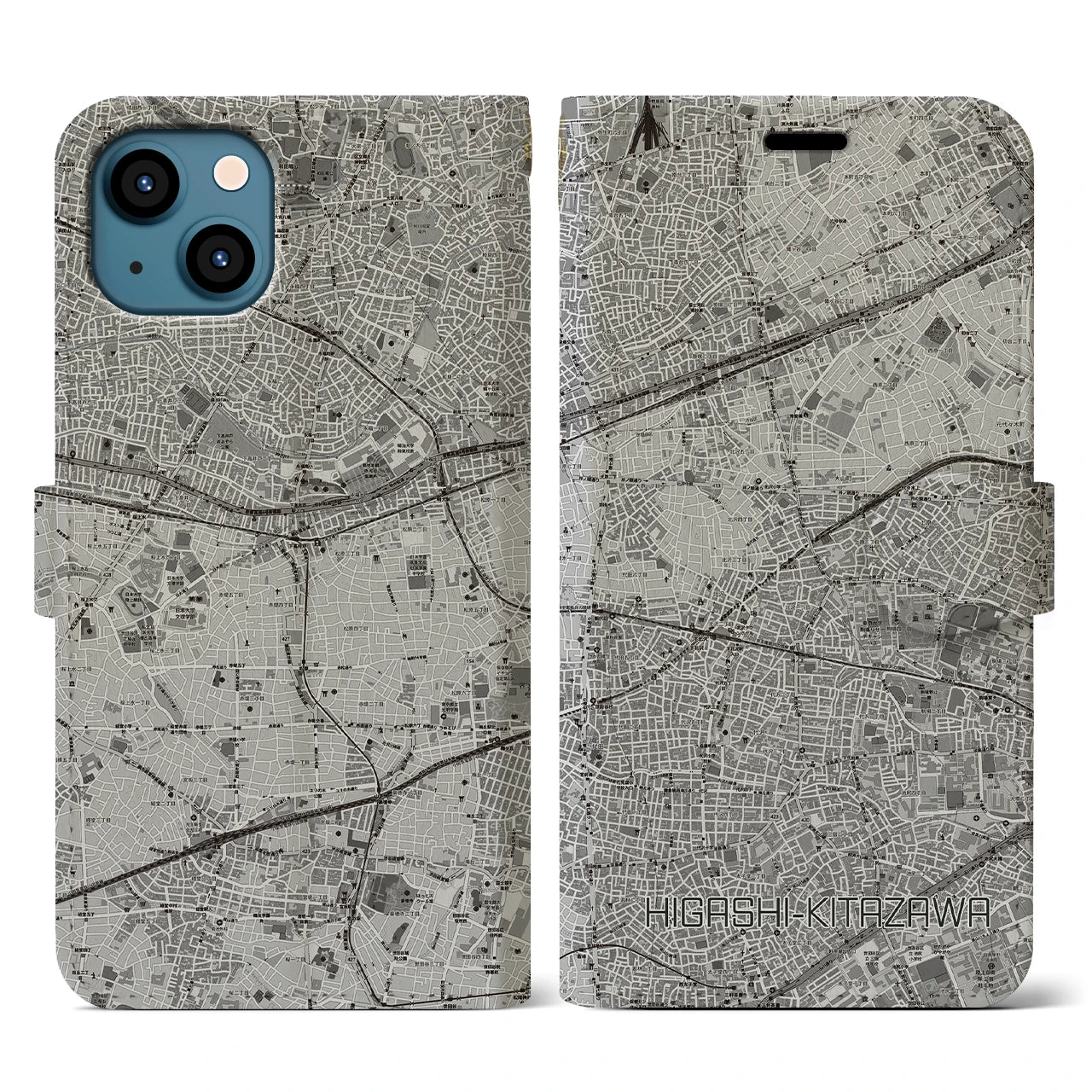 【東北沢(東京都)】地図柄iPhoneケース(手帳タイプ)モノトーン・iPhone 13 用