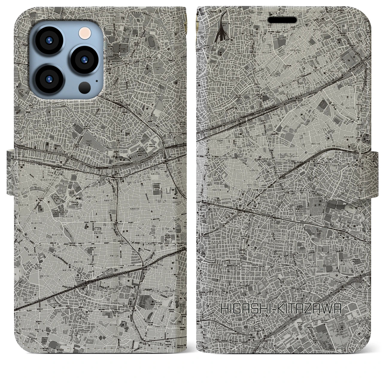 【東北沢(東京都)】地図柄iPhoneケース(手帳タイプ)モノトーン・iPhone 13 Pro Max 用