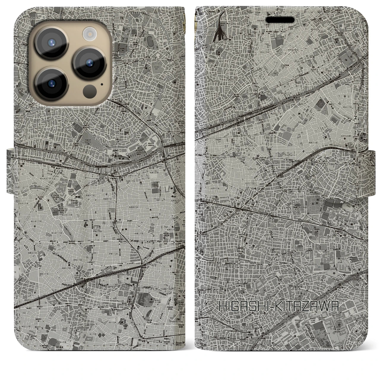 【東北沢(東京都)】地図柄iPhoneケース(手帳タイプ)モノトーン・iPhone 14 Pro Max 用