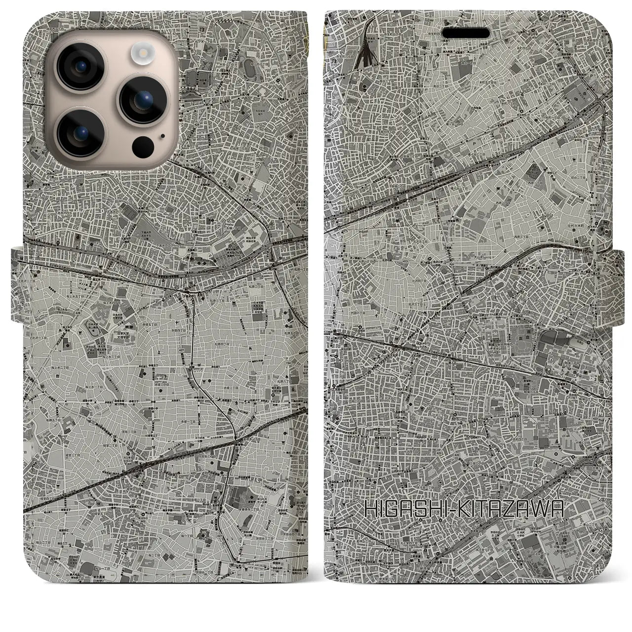 【東北沢(東京都)】地図柄iPhoneケース(手帳タイプ)モノトーン・iPhone 16 Plus 用