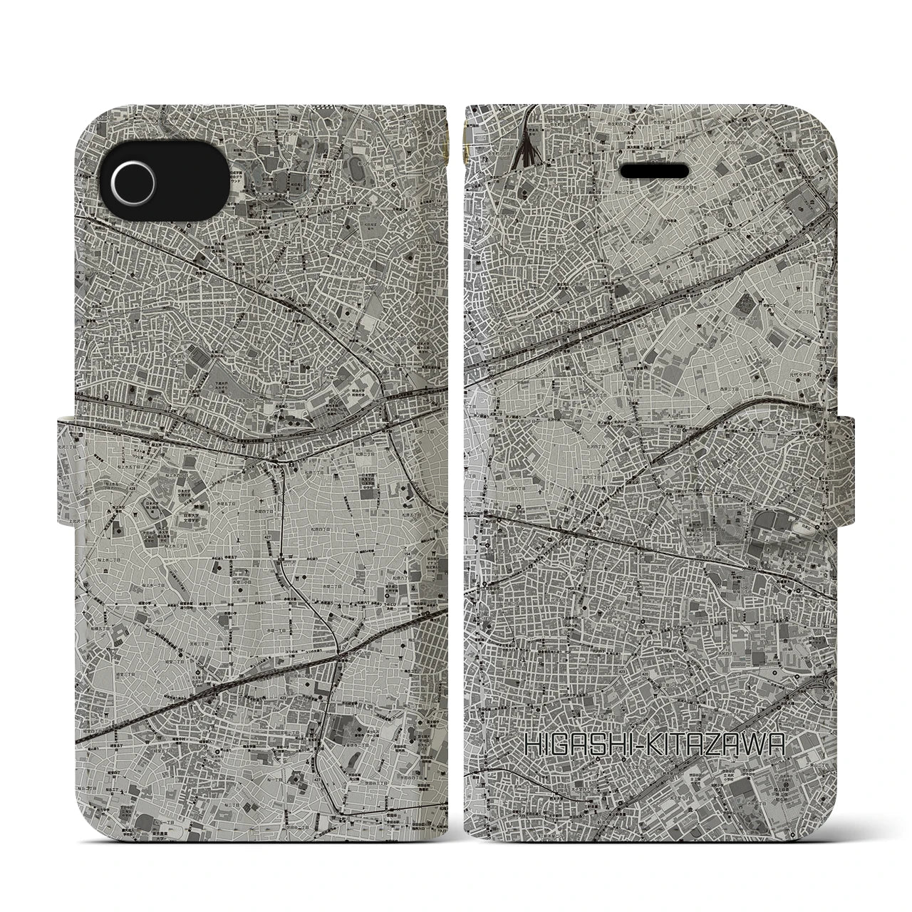 【東北沢(東京都)】地図柄iPhoneケース(手帳タイプ)モノトーン・iPhone SE(第3 / 第2世代) / 8 / 7 / 6s / 6 用