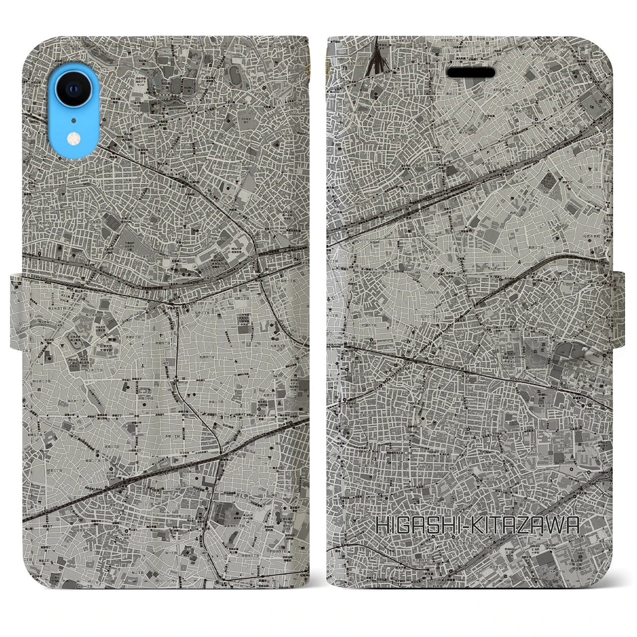 【東北沢(東京都)】地図柄iPhoneケース(手帳タイプ)モノトーン・iPhone XR 用