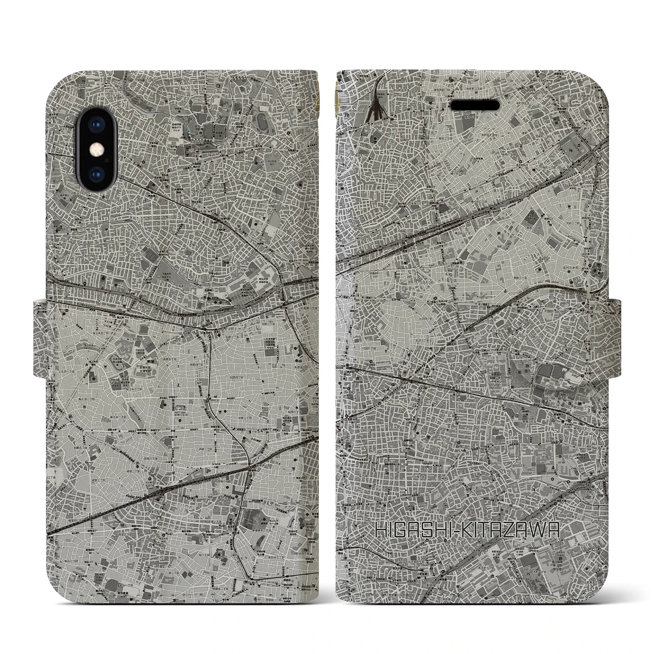 【東北沢(東京都)】地図柄iPhoneケース(手帳タイプ)モノトーン・iPhone XS / X 用