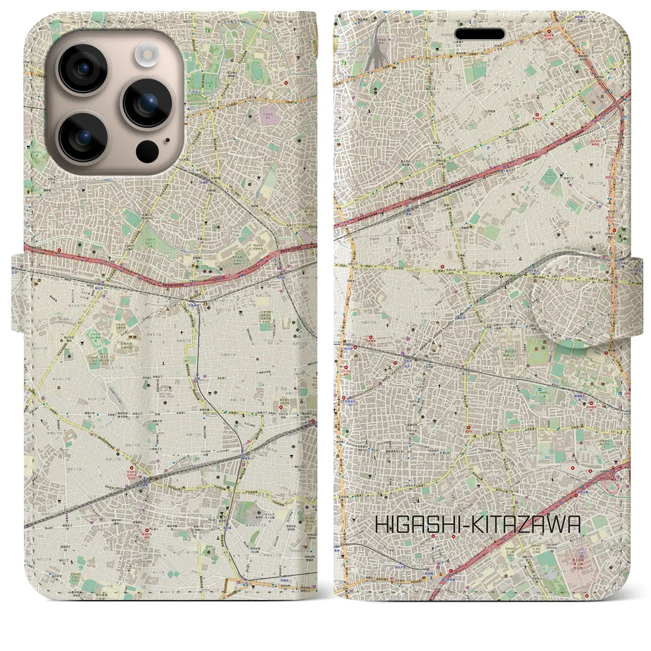 【東北沢(東京都)】地図柄iPhoneケース(手帳タイプ)ナチュラル・iPhone 16 Plus 用