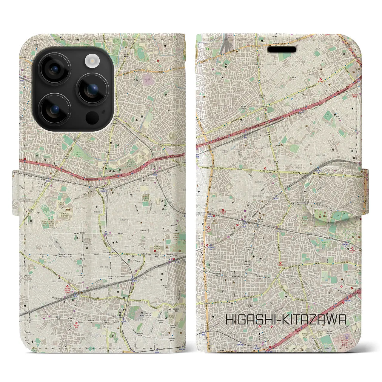 【東北沢(東京都)】地図柄iPhoneケース(手帳タイプ)ナチュラル・iPhone 16 用