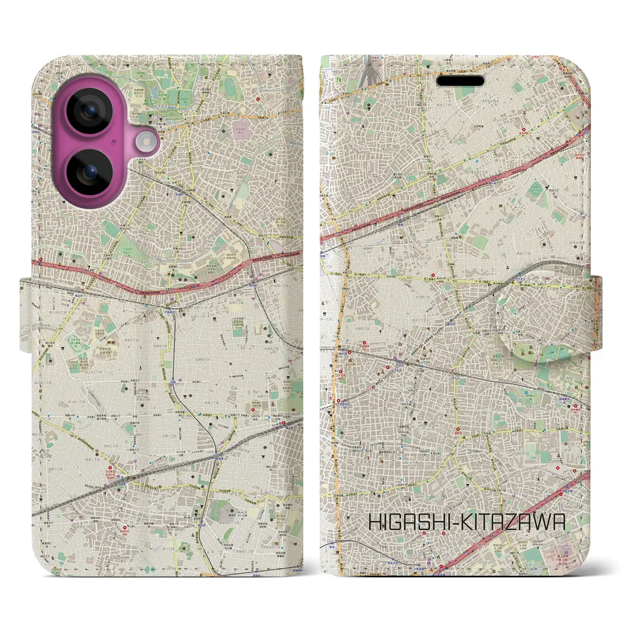 【東北沢(東京都)】地図柄iPhoneケース(手帳タイプ)ナチュラル・iPhone 16 Pro 用
