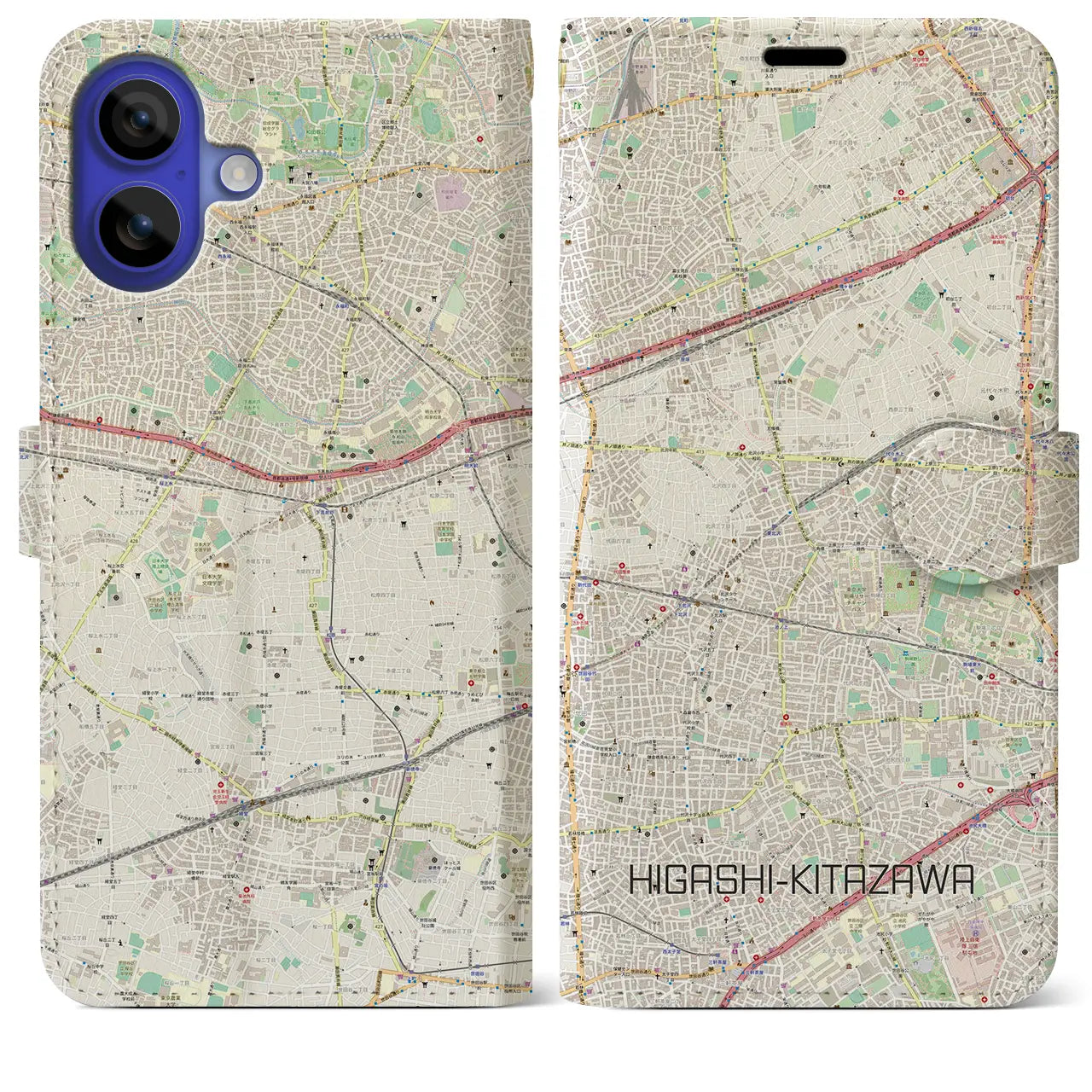 【東北沢(東京都)】地図柄iPhoneケース(手帳タイプ)ナチュラル・iPhone 16 Pro Max 用