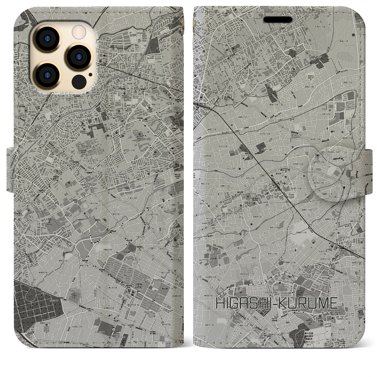 【東久留米(東京都)】地図柄iPhoneケース(手帳タイプ)モノトーン・iPhone 12 Pro Max 用