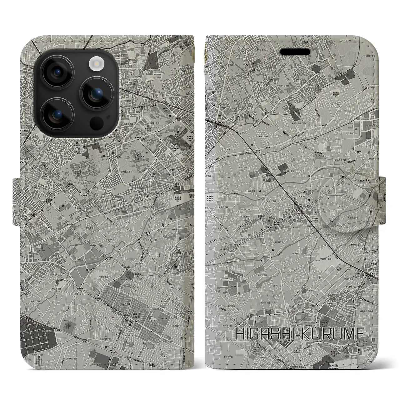 【東久留米(東京都)】地図柄iPhoneケース(手帳タイプ)モノトーン・iPhone 16 用