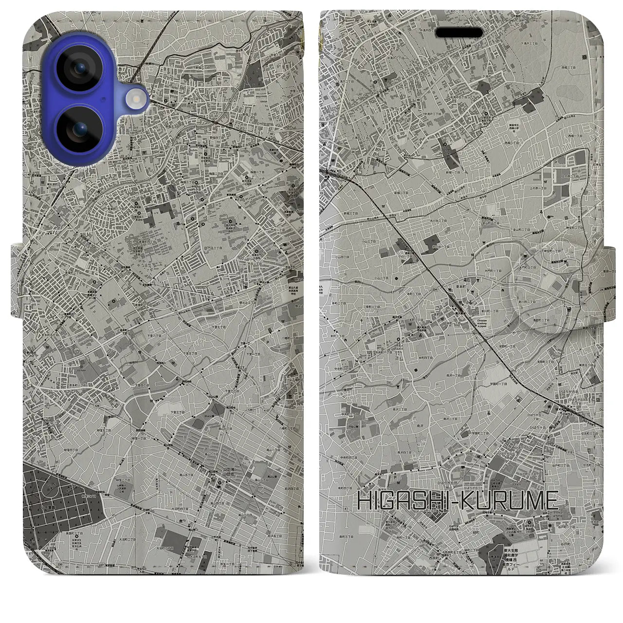【東久留米(東京都)】地図柄iPhoneケース(手帳タイプ)モノトーン・iPhone 16 Pro Max 用