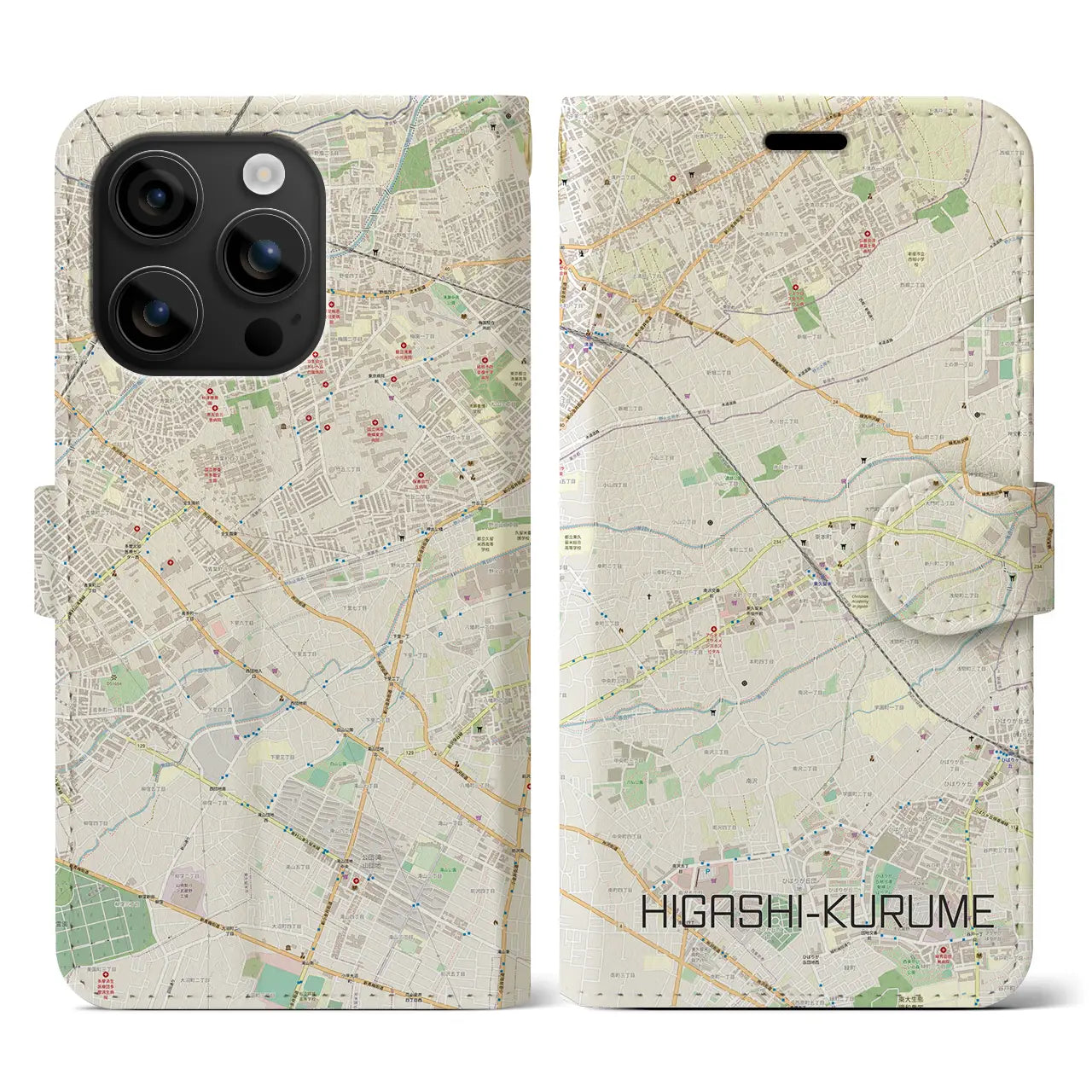【東久留米(東京都)】地図柄iPhoneケース(手帳タイプ)ナチュラル・iPhone 16 用