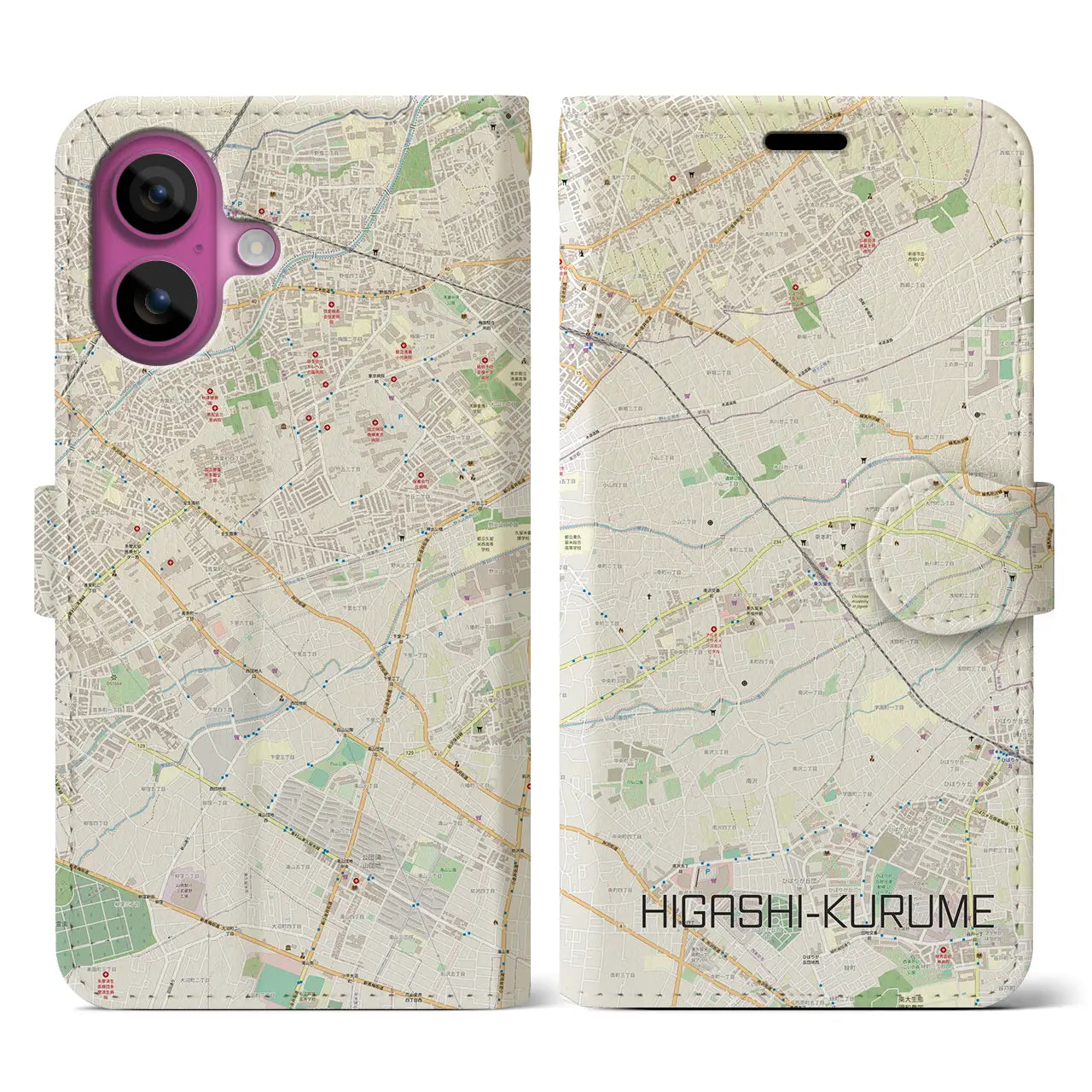 【東久留米(東京都)】地図柄iPhoneケース(手帳タイプ)ナチュラル・iPhone 16 Pro 用